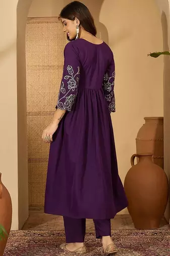 floral embroidered empire sequinned a-line kurta with trouser