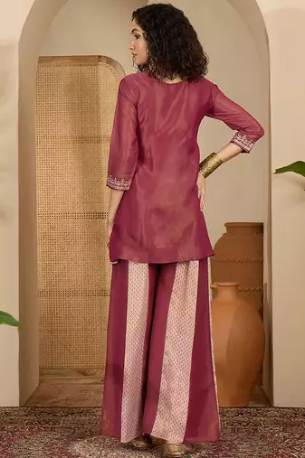 women ethnic motifs embroidered sequinned kurta with palazzos