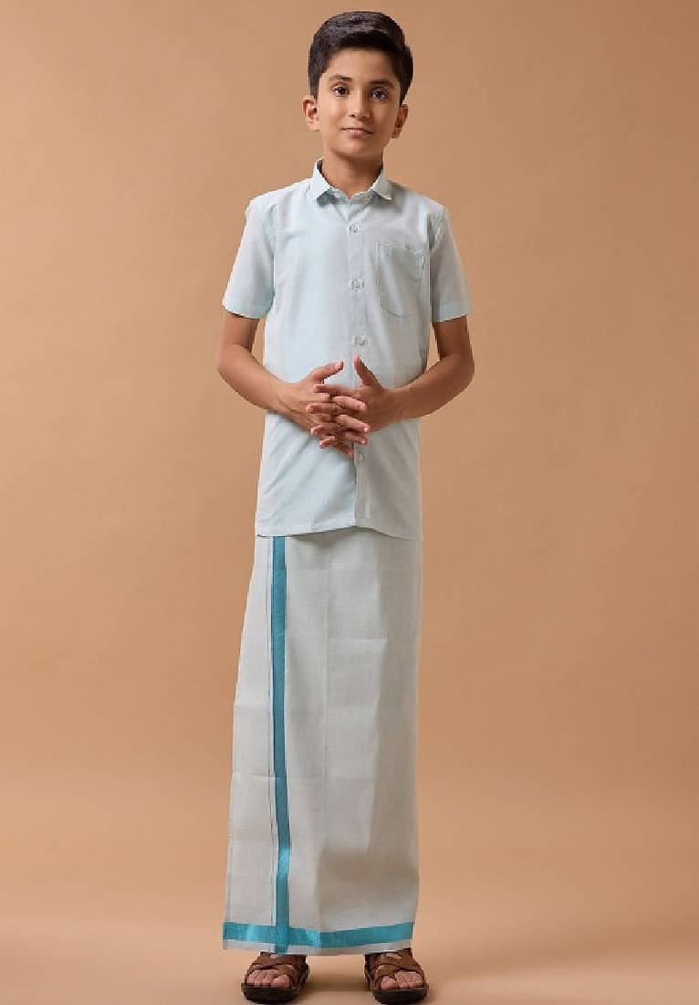 Blue shirt plain pure cotton shirt boys-shirts