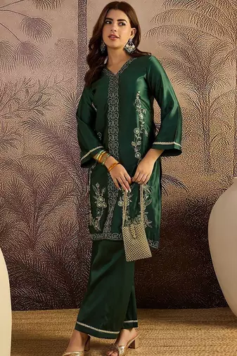 embroidered straight kurta & trousers