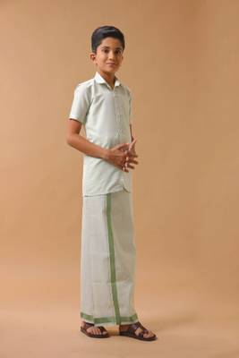 green plain pure cotton kids' shirt 4