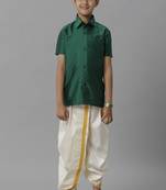 Green polyester shirt short sleeves - boys