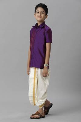 violet polyester boys' shirt with plain finish 3