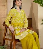 embroidered v- neck kurta & palazzos
