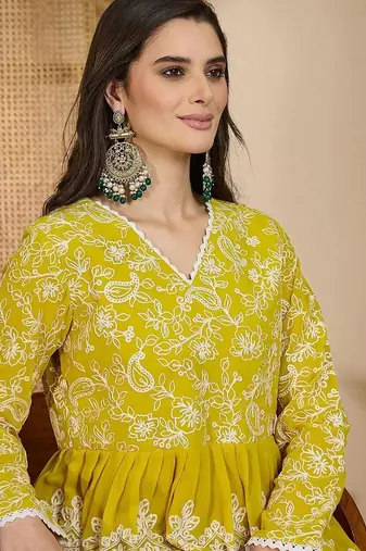 embroidered v- neck kurta & palazzos