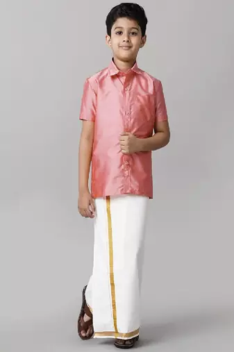 Pink plain silk blend shirt boys shirts