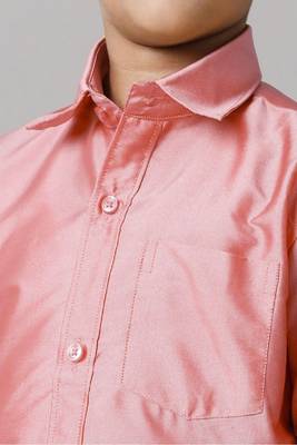 pink silk blend boys' shirt and dhoti set 2
