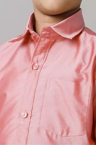 Pink plain silk blend shirt boys shirts