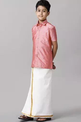 Pink plain silk blend shirt boys shirts