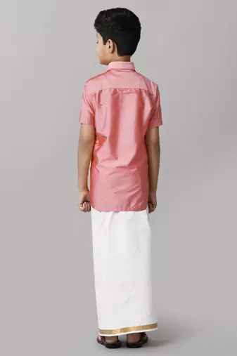 Pink plain silk blend shirt boys shirts