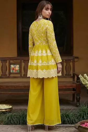 embroidered v-neck kurta & palazzos