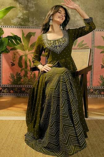 embroidered a-line kurta with skirt
