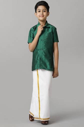 green silk blend short sleeves shirt boys shirts