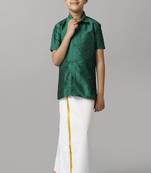 Green silk blend short sleeves shirt boys shirts
