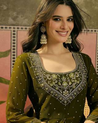 embroidered a-line kurta with skirt 2