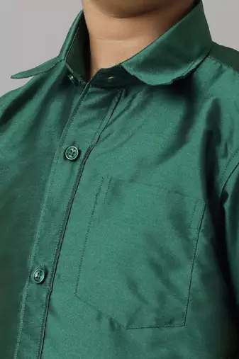 Green silk blend short sleeves shirt boys shirts