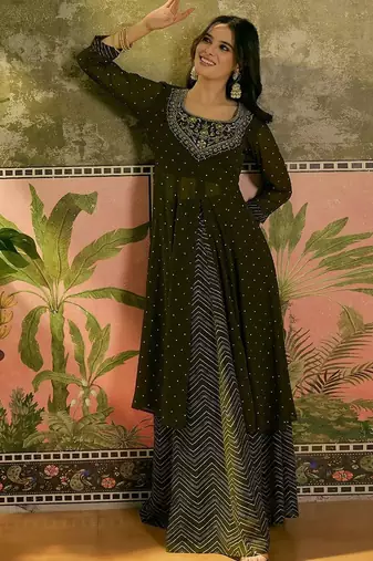 embroidered a-line kurta with skirt