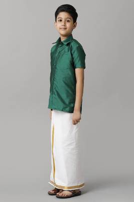 green silk blend short sleeves shirt boys shirts 3