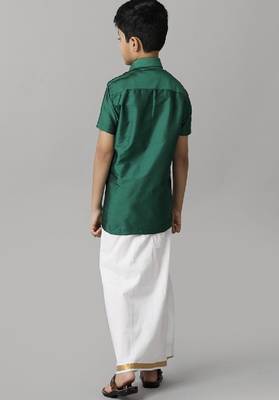 green silk blend short sleeves shirt boys shirts 4