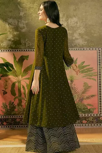 embroidered a-line kurta with skirt