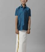 Blue plain silk blend shirt boys shirts