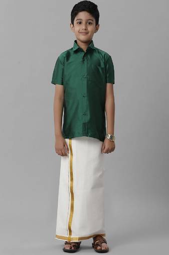 green silk blend shirt boys shirt with classic style