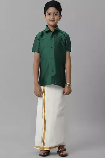 Green plain silk blend shirt - shirt - boys shirts