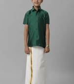 Green plain silk blend shirt - shirt - boys shirts
