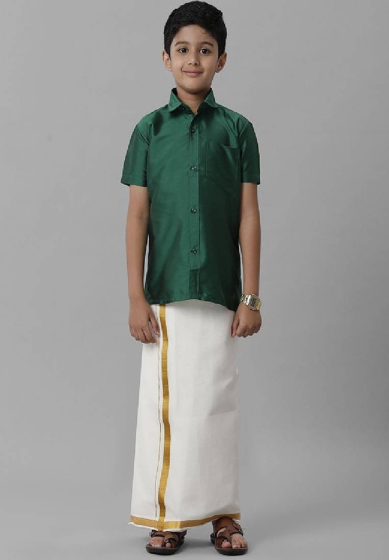 Green plain silk blend shirt - shirt - boys shirts
