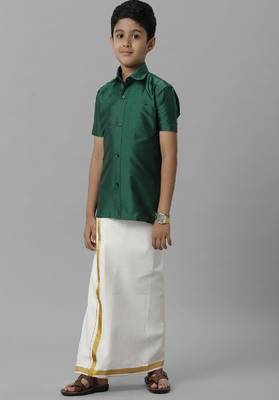 green silk blend shirt boys shirt with classic style 3