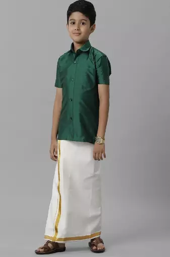 Green plain silk blend shirt - shirt - boys shirts