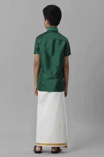 Green plain silk blend shirt - shirt - boys shirts