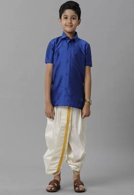 blue polyester boys' shirt and dhoti pants set 1