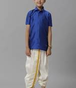 Blue shirt polyester boys dhoti pants set