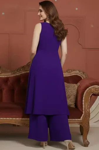 embroidered  round neck kurta & palazzos kurta sets