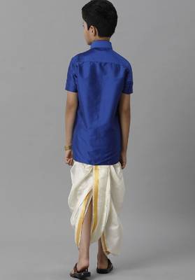 blue polyester boys' shirt and dhoti pants set 4