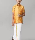 Yellow plain silk blend shirt dhoti - boys shirts