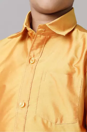 Yellow plain silk blend shirt dhoti - boys shirts