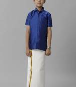 Blue silk blend shirt dhoti set boys shirts