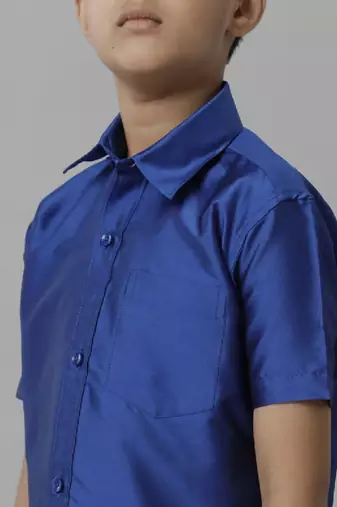 Blue silk blend shirt dhoti set boys shirts
