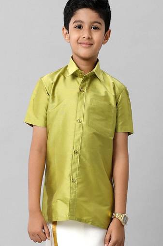 Green regular fit short sleeve shirt - cutaway collar - boys shirts