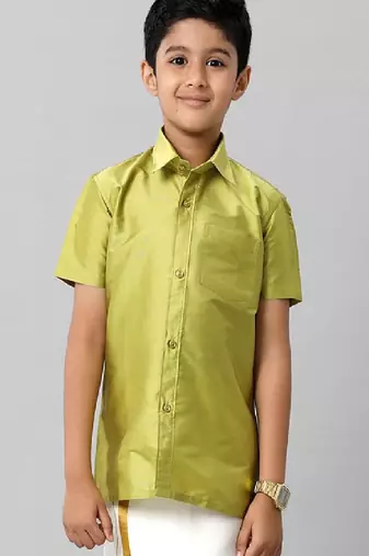 Green regular fit short sleeve shirt - cutaway collar - boys shirts