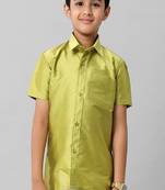 Green regular fit short sleeve shirt - cutaway collar - boys shirts