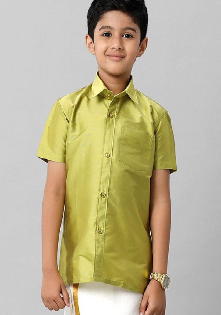 Green regular fit short sleeve shirt - cutaway collar - boys shirts