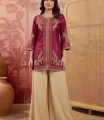embroidered round neck kurta & palazzos kurta set