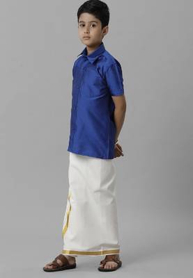 blue silk blend boys' shirt and dhoti set 3