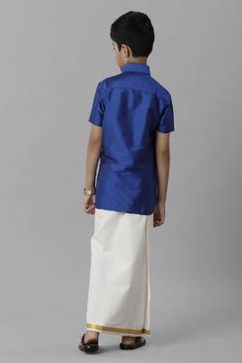 blue silk blend boys' shirt and dhoti set 4
