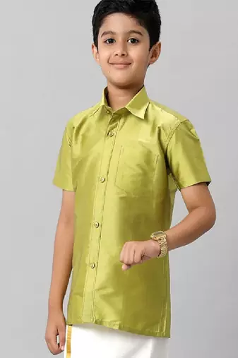 Green regular fit short sleeve shirt - cutaway collar - boys shirts
