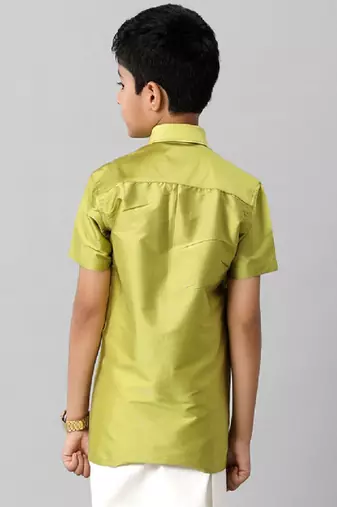 Green regular fit short sleeve shirt - cutaway collar - boys shirts