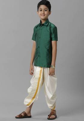 green polyester boys shirt with traditional style 3